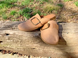 Zuecos Makalu Emmaline de cuero tostado y corcho talla 8,5 - Imagen 1 de 6