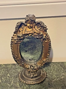 Tabletop / Dresser Vanity Cherub Resin Mirror, Aged to perfection - Picture 1 of 8