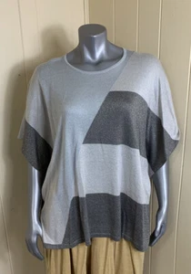 Chicos Top Women Size L/XL Blue Gray Silver Colorblock Dolman Relaxed Oversized - Picture 1 of 9