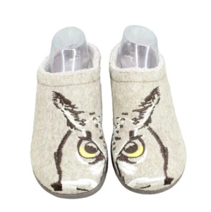 LL Bean Women's Daybreak Scuffs Brown Owl Motif Wool Clogs Slippers Size 9 M - Picture 1 of 9