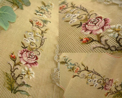 Dazzling Preworked French Country Flowers Roses Swirls Needlepoint Canvas - Image 1 of 4