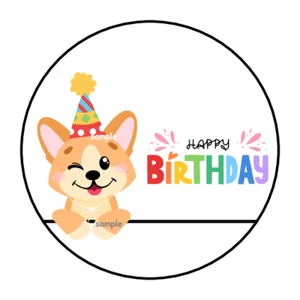 30 HAPPY BIRTHDAY CORGI ENVELOPE SEALS STICKERS LABELS TAGS 1.5" ROUND DOG PUPPY - Picture 1 of 1
