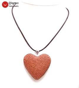 Collar colgante corazón de roca de lava roja natural de 48 mm para mujer cuero 17"" nec6492 - Imagen 1 de 6