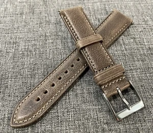 Superior full grain stitched Italian leather watch strap / Grey 18/19/20/21/22mm - Picture 1 of 8