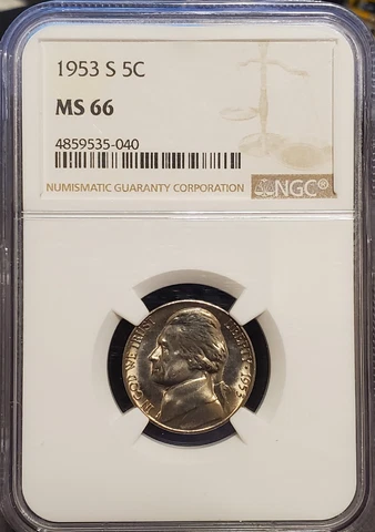 1953 S  Jefferson Nickel  NGC  MS66   Free Shipping Cover