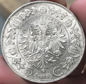 1909 Austrian Empire 5 Corona - Francis Joseph I - 24g .900 Silver - Picture 1 of 7