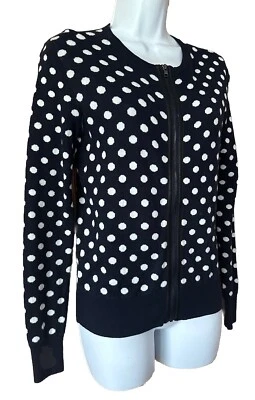 Cárdigan para mujer Ann Taylor pequeño azul a lunares imitación cuero detalle 5 % cachemir Foto 1 de 4