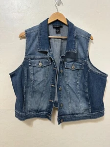 Lane Bryant Womans Cropped Denim Vest Size 26 Western Festival Cowboy Rodeo Boho - Picture 1 of 11