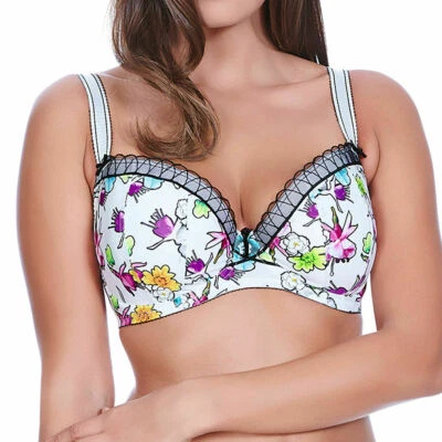 Sujetador Freya Candid Blanco Púrpura Negro 28GG Con Aros Media Copa Acolchado Balcón 5043 Foto 1 de 4