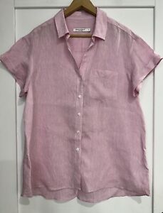 SPORTSCRAFT Linen Button Through Shirt Sz 14 Pink Excellent Condition