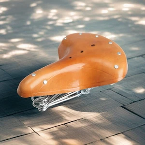 Brown Retro Bike Saddle Vintage Classic Real Genuine Leather Bicycle Spring Seat - Picture 1 of 10