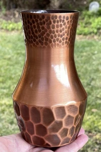 VINTAGE SIGNED MARKED SS JAPANESE HAMMERED COPPER VASE 10 Oz. - Picture 1 of 21