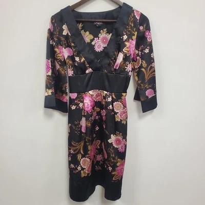 Vestido kimono satinado estampado asiático babydoll vintage Xoxo para mujer talla 7 negro años 90 Foto 1 de 4
