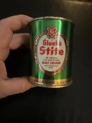 Gluek's Stite солодовый ликер 8 унций банка с плоским верхом - сильный штампованный верх - эпохи Второй мировой войны - Изображение 1 из 4