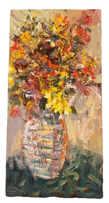 Jarrón flores pintura al óleo original 20” X 10” colorido Delia Bradford ¡Envío gratuito! Foto 1 de 4