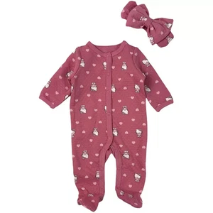 Hello Kitty Baby Girls' 2-Piece Footed Coverall and Headband Size NB, 3M, 6M, 9M - Picture 1 of 1