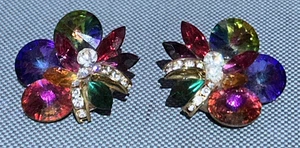 PENDIENTES CLIP WENDY GELL ESTILO AÑOS 80 ARCO IRIS VINTAGE SIN FIRMAR estrás de vidrio - Imagen 1 de 9