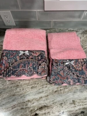 Toalhas Ames de algodão egípcio rosa 2 banho 2 toalhas de mão NOS - Imagem 1 de 3