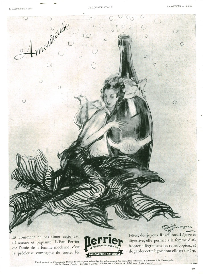 Publicité ancienne eau gazeuse Perrier 1935 issue de magazine Plasal - Photo 1/1