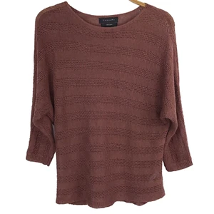 TAHARI Tunika Pullover Damen XS braun offen Strick Leinen 3/4 Arm Tunika U-Boot-Ausschnitt - Bild 1 von 6