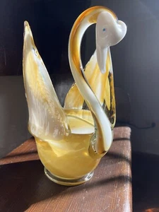 Swan Bird Candy Sculptured Dish Bowl Planter Vase Vtg Hand Blown Art Glass - Picture 1 of 15
