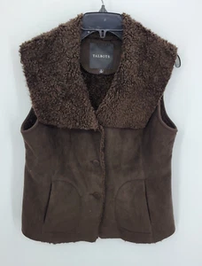 Talbots Vest Womens 8 Faux Suede Shearling Collar Button Up Southwest Boho - Picture 1 of 7