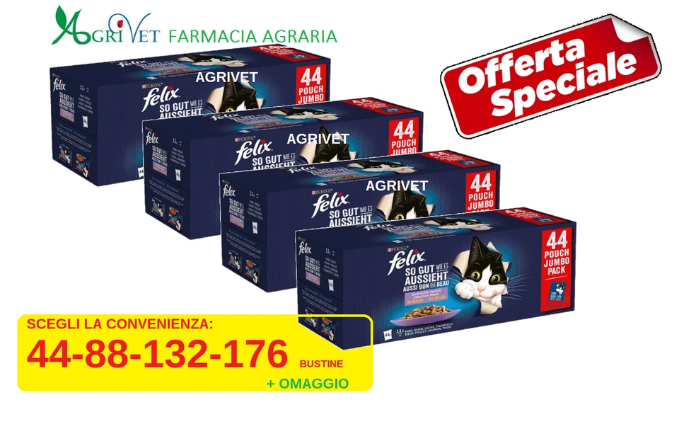 Felix Le Ghiottonerie Multipack da 44 FINO 176 Bustine da 85 gr Umido per Gatto - Immagine 1 di 1