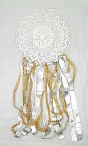 Fair Trade Beautiful 30cm White Crochet Dreamcatcher Handmade with Tassels - Picture 1 of 4