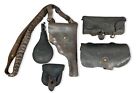 (5) Mostly 19thC Antique LEATHER CARTRIDGE BOX Old CAP POUCH Holster SHOT FLASK