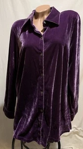 ❤️Croft & Barrow Purple Velvet Velour Button Up Shirt Top Tunic Long Sleeve NWT - Picture 1 of 12