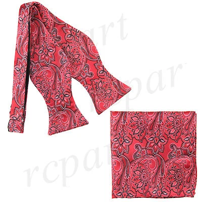 Nuevo conjunto formal de pajarita y pañuelo para hombre tejido de polietileno rojo cachemir Foto 1 de 4