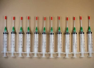 12 Syringes Size 10ml w 14 Gauge 1.5" Tip w Red Cap Dispense E6000 Adhesive LL14 - Picture 1 of 9