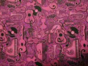 GUITAR MUSIC INSTRUMENTS NOTES RECORD PIANO PURPLE DIGITAL COTTON FABRIC FQ - Picture 1 of 5