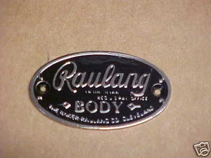 Raulang Auto Body MFG. Data Plate Acid Etched Brass Nickel Plated - Picture 1 of 2