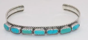 Old Pawn STERLING SILVER & TURQUOISE NAVAJO CUFF BRACELET 1/4" Wide & 9.4 G - Picture 1 of 7