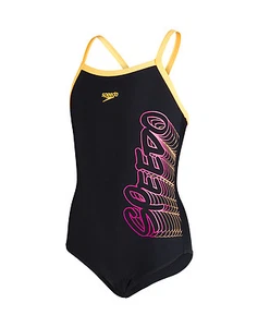 Speedo Thinstrap Muscleback Mädchen Badeanzug Badeanzug schwarz rosa - Bild 1 von 1