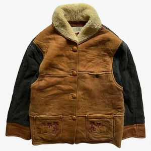 Vintage 90s Women's ICEBERG Brown Leather Jacket With Embroidered Back Spell Out - Picture 1 of 12