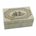 Ship Scrimshaw Bone Trinket Jewelry Box Antique Vintage Style Nautical Sailing