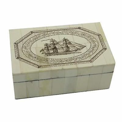 Ship Scrimshaw Bone Trinket Jewelry Box Antique Vintage Style Nautical Sailing • 24.99$
