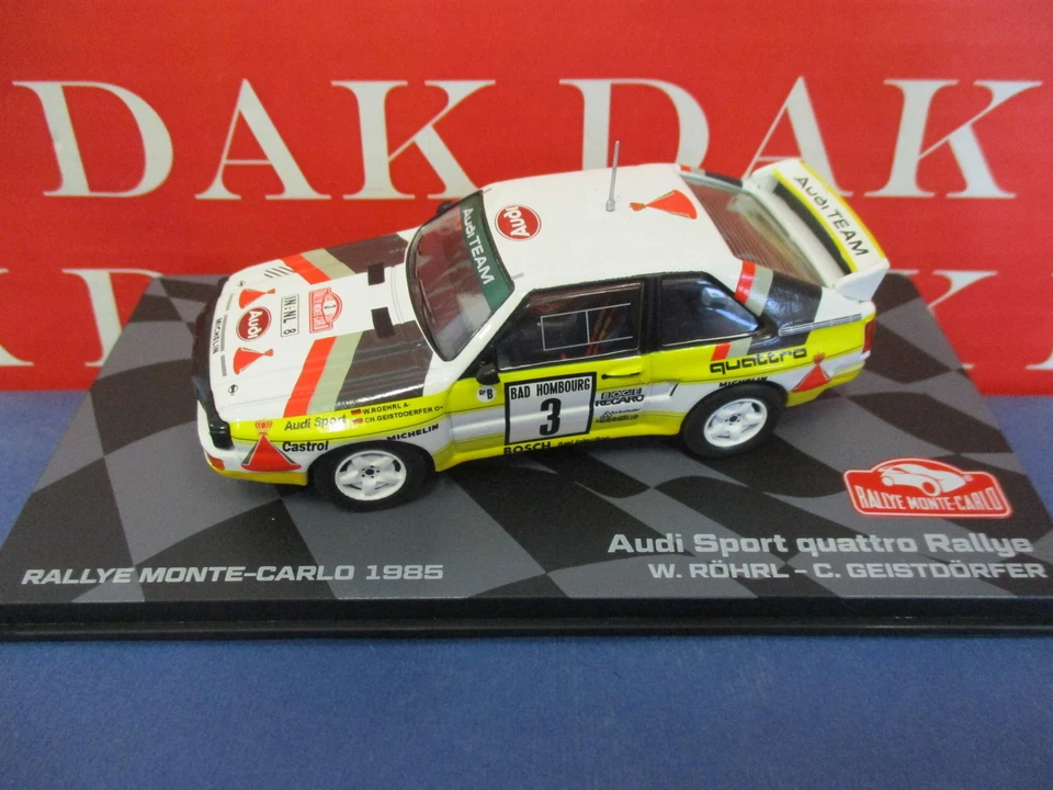 Die cast 1/43 Modellino Auto Audi Quattro Sport Rally Monte Carlo 1985 Rohrl RMC - Immagine 1 di 4