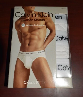 New Mens 3 Pack Calvin Klein Hip Briefs XL White Classic Fit Cotton Stretch - Image 1 of 2