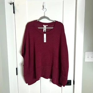 Chico's Burgundy Oversized Pullover Poncho Cotton Blend Slouchy NWT Size L/XL - Picture 1 of 4
