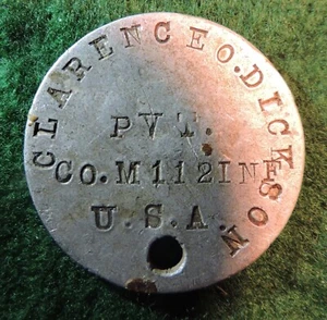 WWI Dogtag Pvt 112th Infantry Regiment M-112 INF (aka Sixteenth Pennsylvania) - Picture 1 of 2
