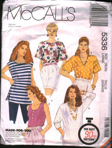 5336 Vintage McCalls SEWING Pattern Misses 1990s Loose Fitting Tank ...