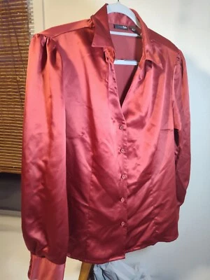 Women's Satin Blouse Sz 14 Burgundy Foto 1 de 4