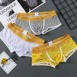 Men's Sexy Low Waist Boxer Briefs Thin Mesh Breathable Stylish Striped Underwear - Picture 1 of 14