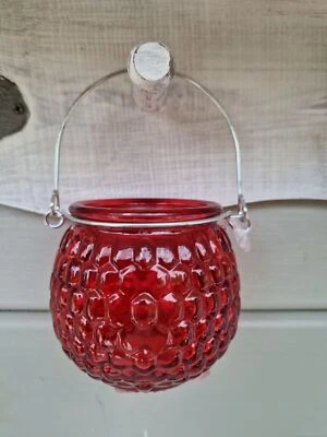Windlicht zum Hängen Glas Metall Rot D8xH7cm + 6,5cm - Bild 1 von 3