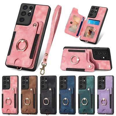 Ударопрочный кожаный чехол с ремешком для Samsung Galaxy S25 Ultra S24 FE S23 S22 S21 - Изображение 1 из 4