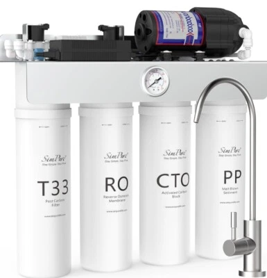 NEW SimPure T1-400GPD 8 Stage UV Reverse Osmosis System Tankless - Image 1 of 4