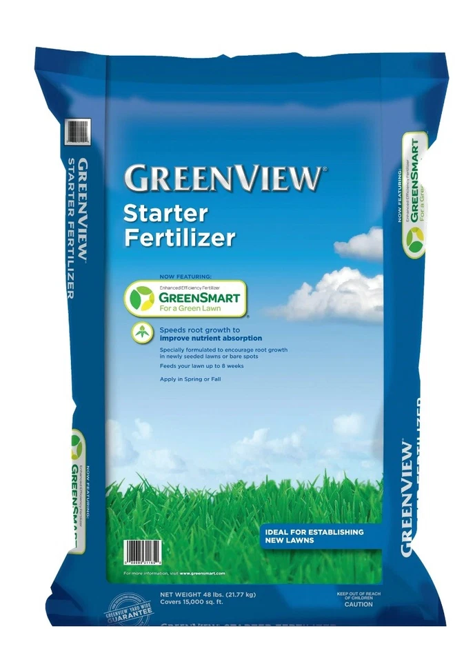 Fertilizante de arranque GreenView 48 libras césped césped hierba nutrientes granulares nitrógeno Foto 1 de 1